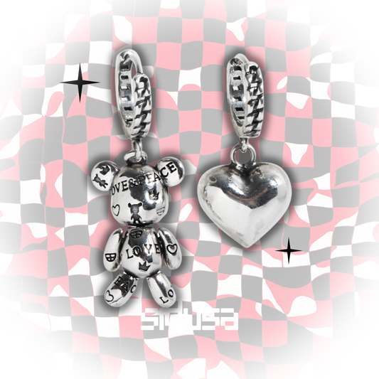 Retro Bear Love Earrings Creative Asymmetrical Earrings for Women