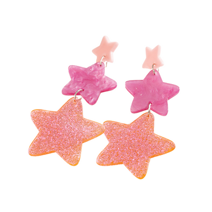 Y2K Pink Glittering Stars Sweet Girl Earrings