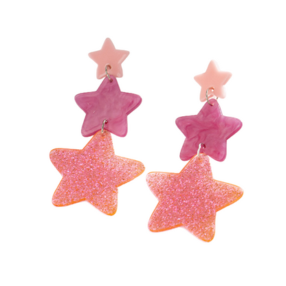 Y2K Pink Glittering Stars Sweet Girl Earrings