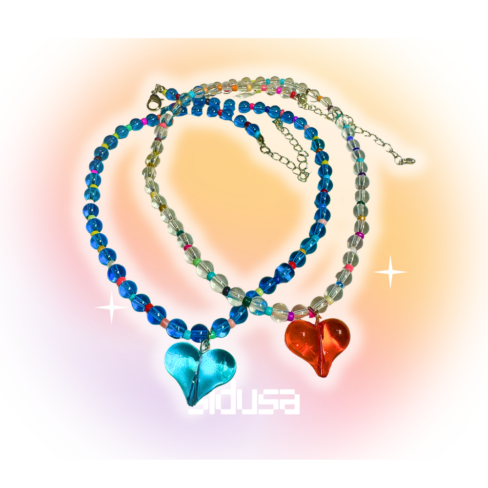 Colorful Beaded Necklace Cute Girlish Style Transparent Love Necklace for Women