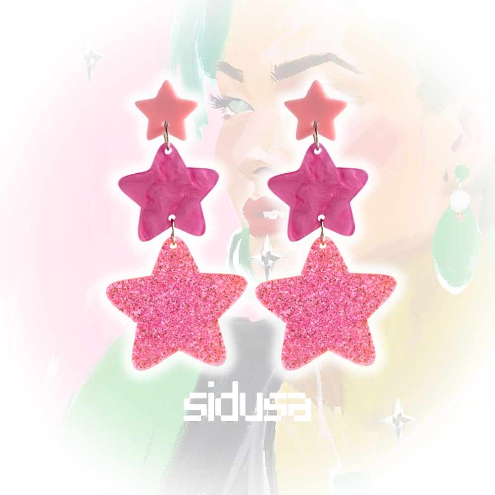 Y2K Pink Glittering Stars Sweet Girl Earrings