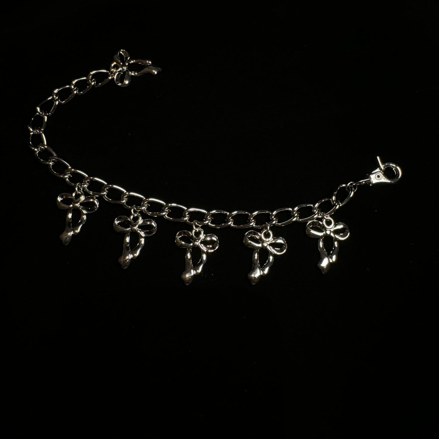 Y2K Cool Silver Metal Bow Chain Bracelet Retro Millennium Bracelet for Women