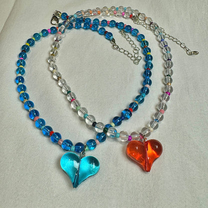 Colorful Beaded Necklace Cute Girlish Style Transparent Love Necklace for Women